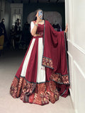 Lorenvalley Maroon Pure Rayon with Plain And Printed With Paper Mirror Work Lace And Gota Patti Touch Up Lehenga Choli