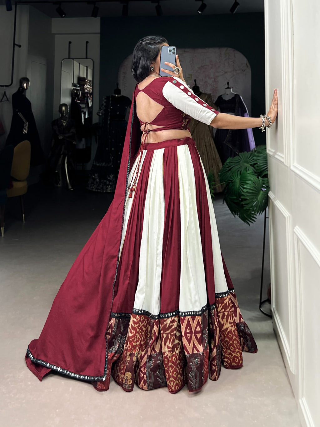 Lorenvalley Maroon Pure Rayon with Plain And Printed With Paper Mirror Work Lace And Gota Patti Touch Up Lehenga Choli