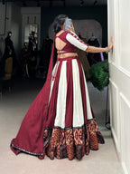 Lorenvalley Maroon Pure Rayon with Plain And Printed With Paper Mirror Work Lace And Gota Patti Touch Up Lehenga Choli