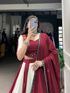 Lorenvalley Maroon Pure Rayon with Plain And Printed With Paper Mirror Work Lace And Gota Patti Touch Up Lehenga Choli