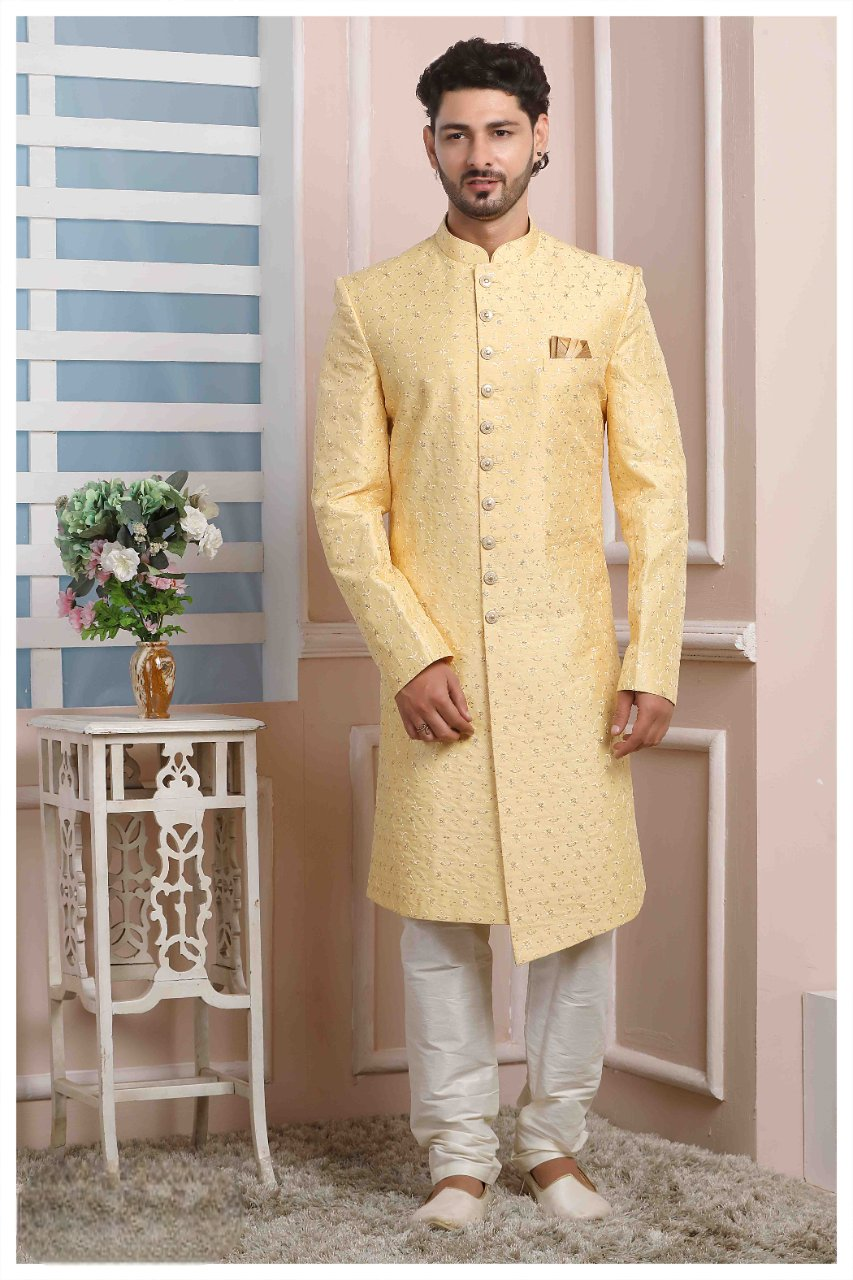 Raivat Ethnic Art Silk Thread Work Indo Western In Yellow Colour - Distacart