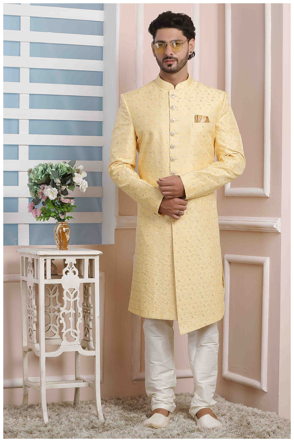 Raivat Ethnic Art Silk Thread Work Indo Western In Yellow Colour - Distacart