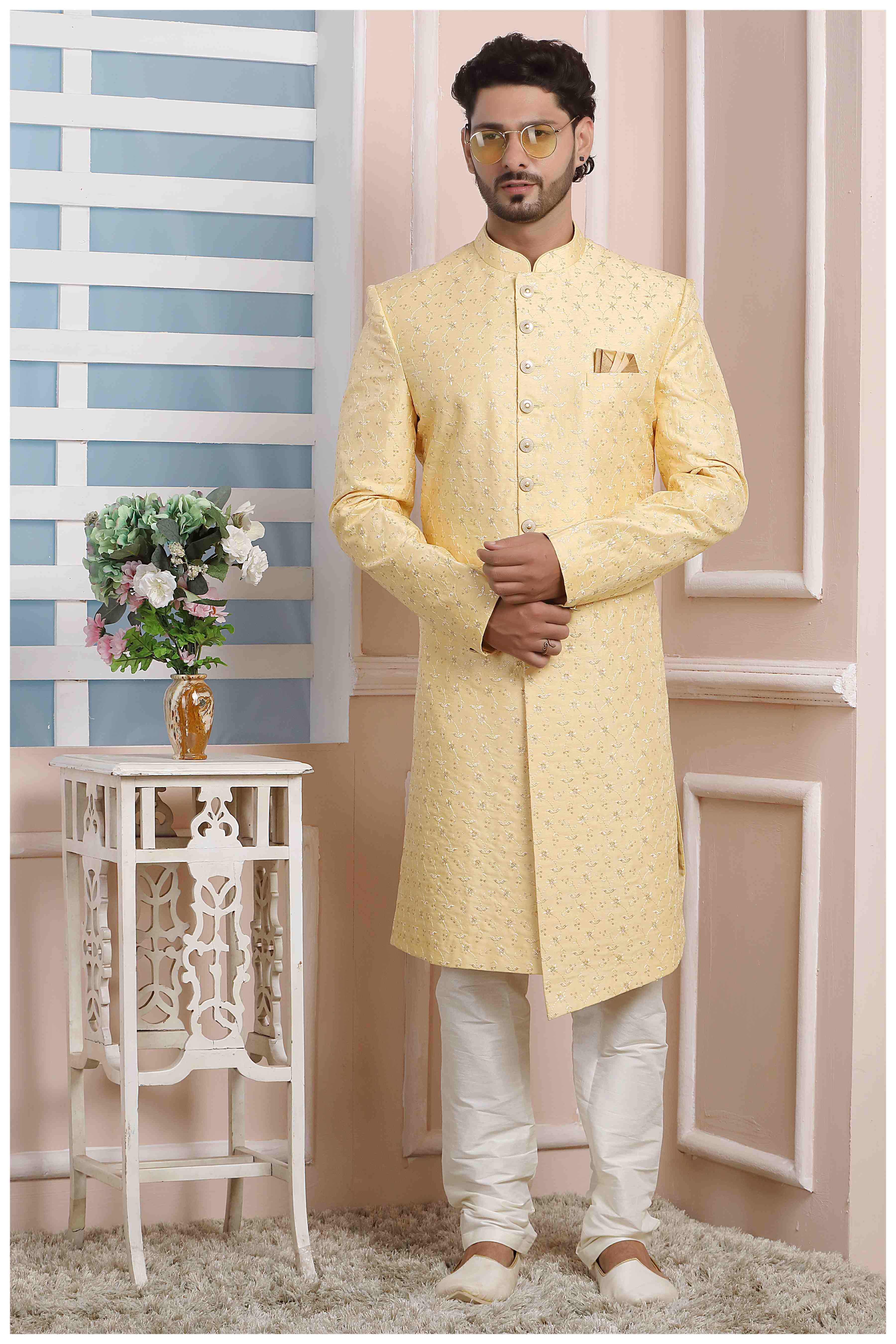 Raivat Ethnic Art Silk Thread Work Indo Western In Yellow Colour - Distacart