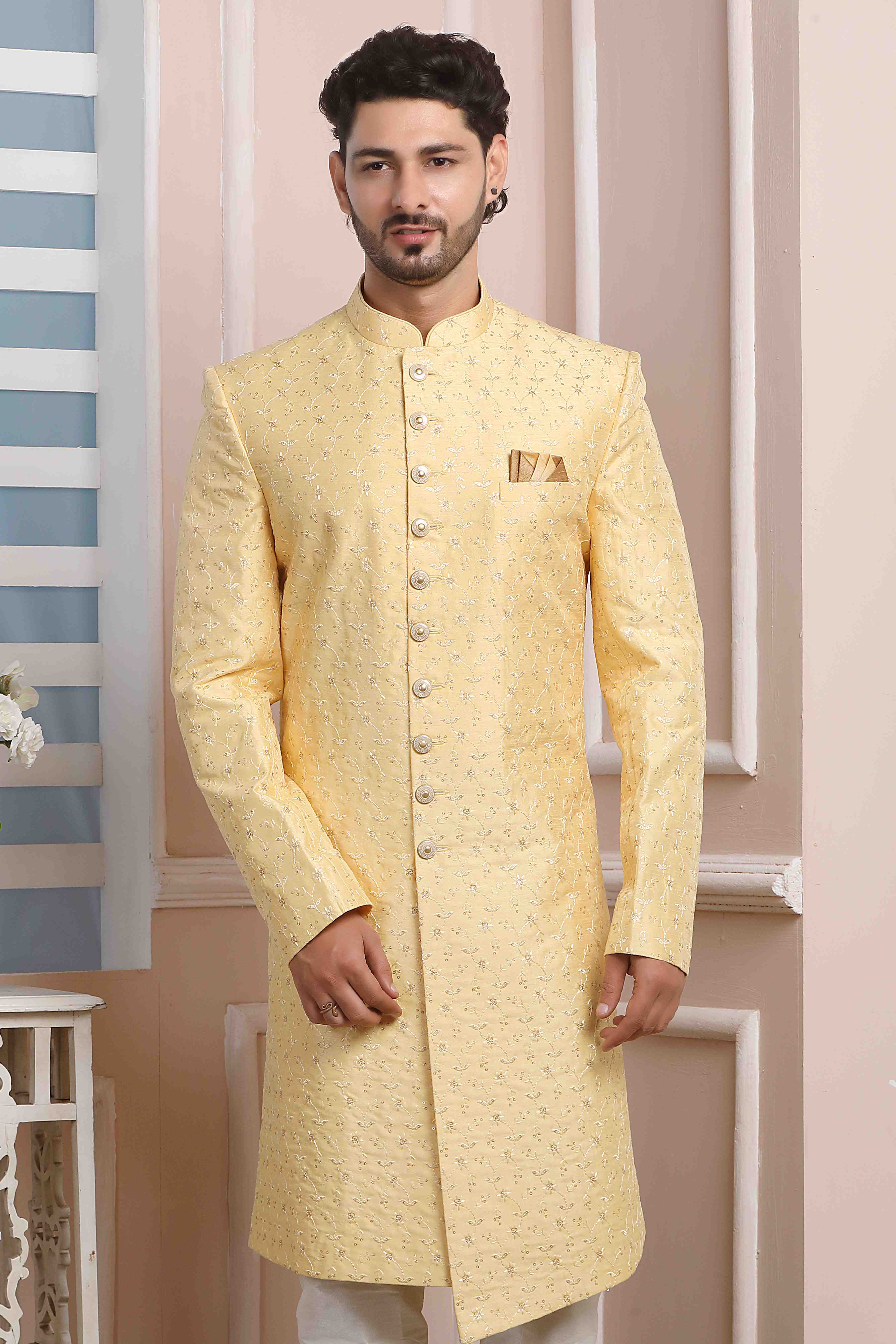 Raivat Ethnic Art Silk Thread Work Indo Western In Yellow Colour - Distacart