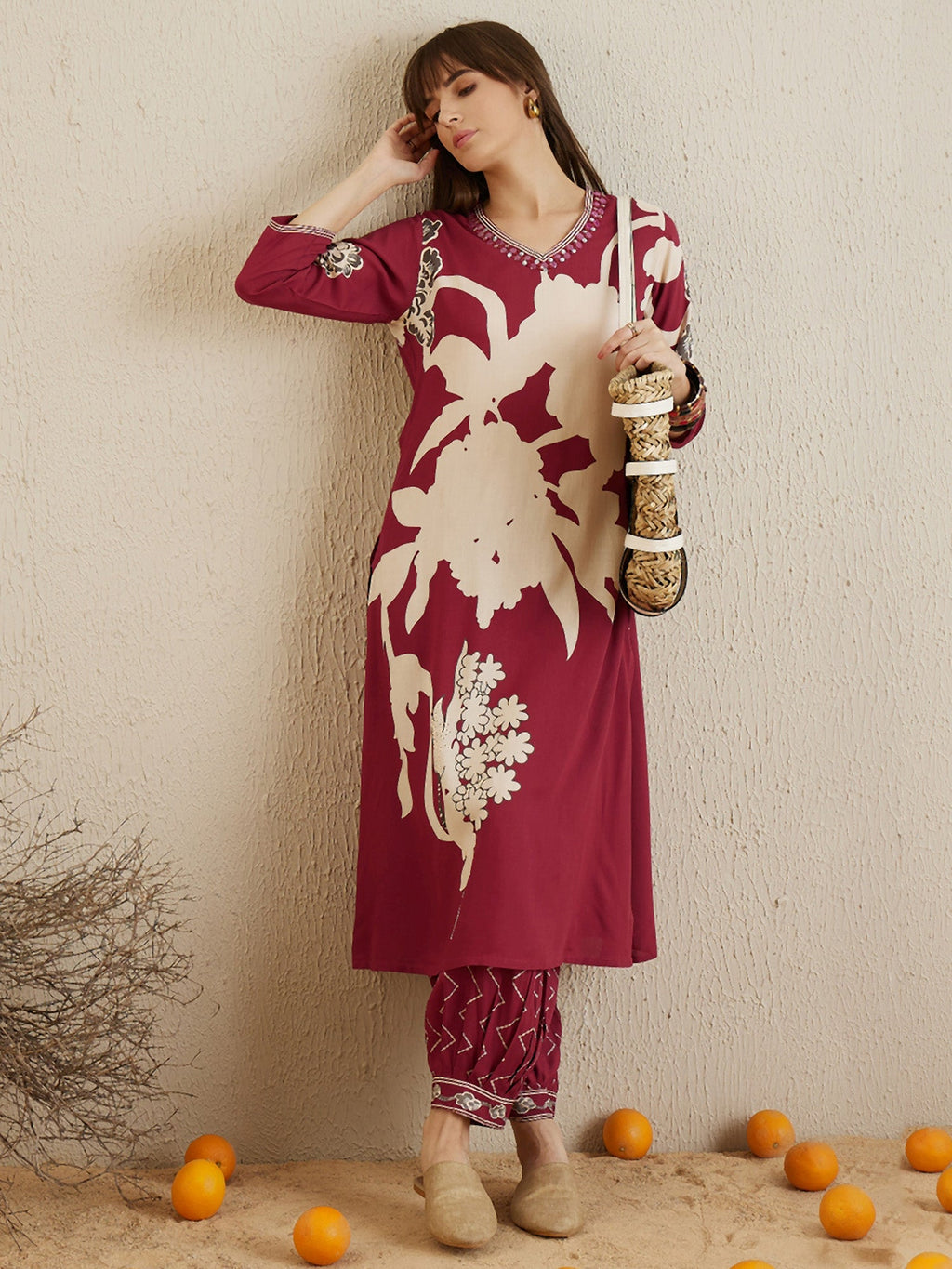 Indo Era Red Printed A-Line Kurta Salwar set - Distacart