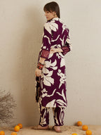 Indo Era Burgundy Printed Straight Kurta Trousers set - Distacart