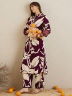 Indo Era Burgundy Printed Straight Kurta Trousers set - Distacart