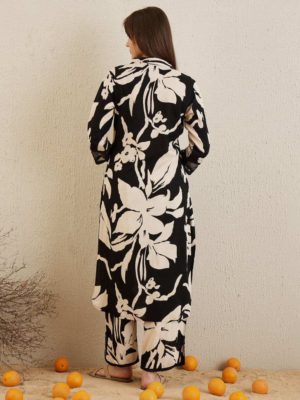 Indo Era Black Printed Straight Kurta Trousers set - Distacart