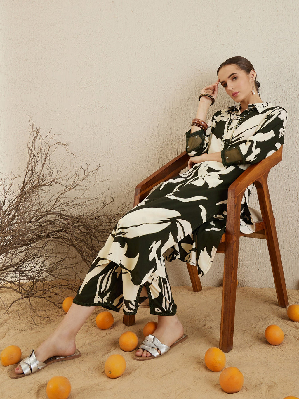 Indo Era Green Printed Straight Kurta Trousers set - Distacart