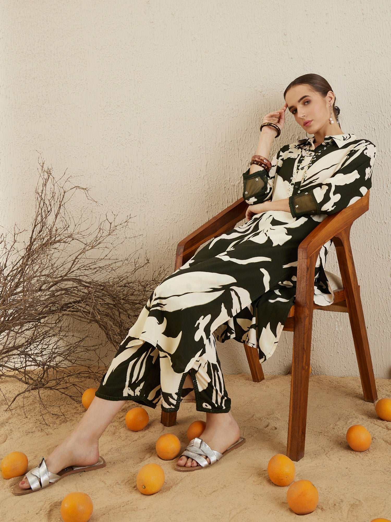 Indo Era Green Printed Straight Kurta Trousers set - Distacart