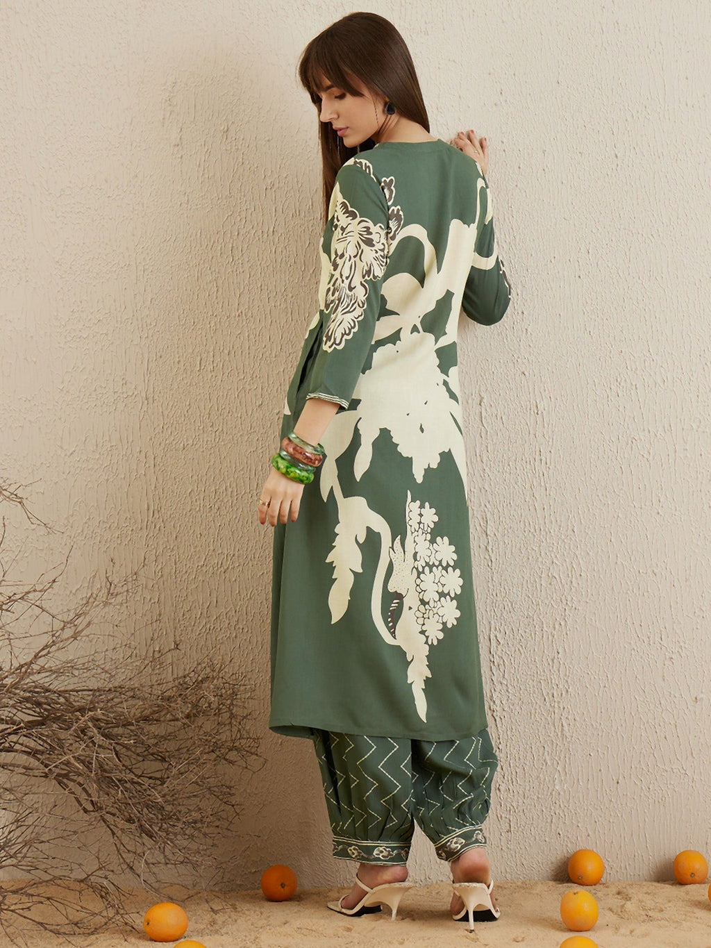 Indo Era Green Printed A-Line Kurta Salwar set - Distacart