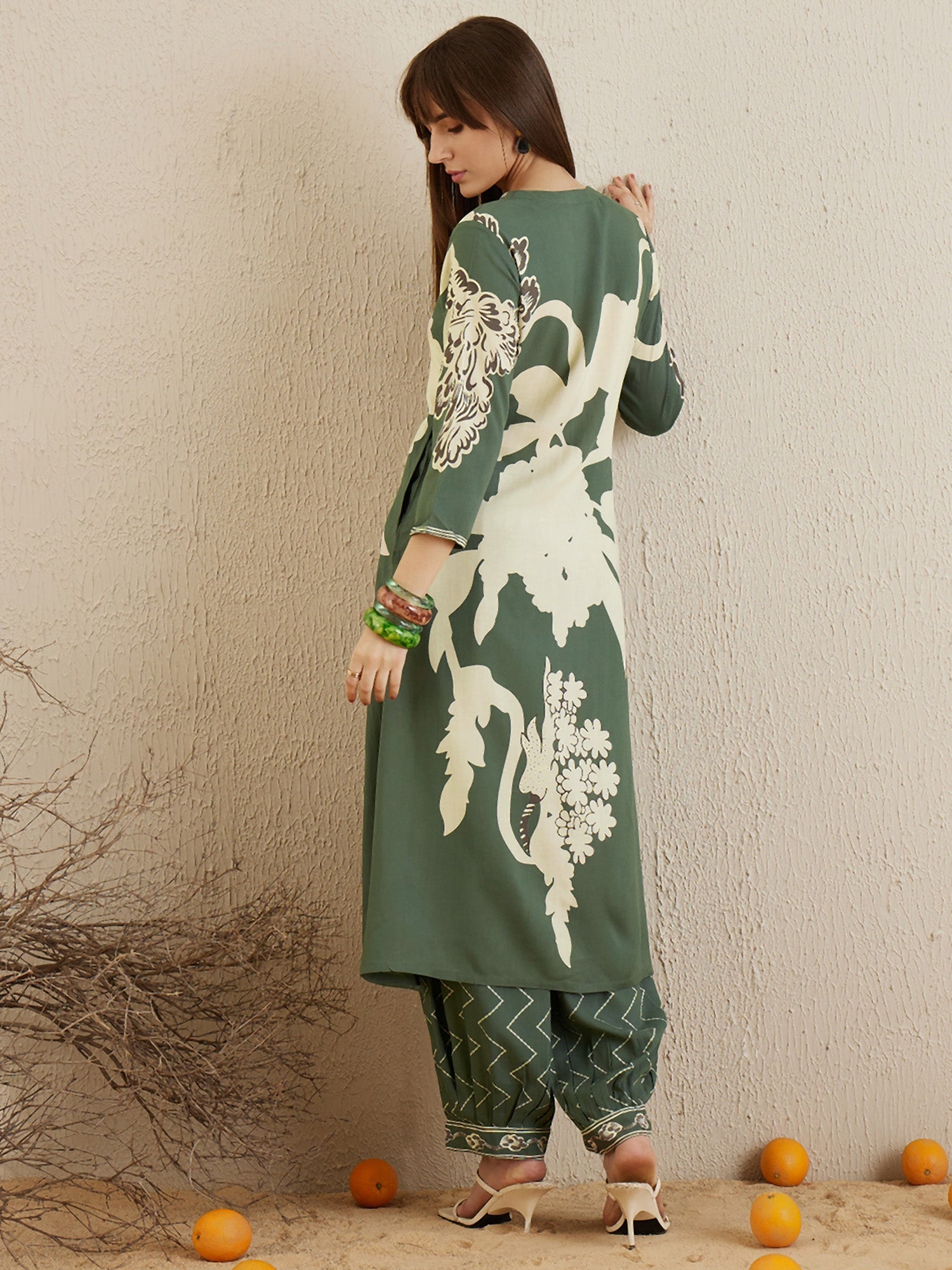Indo Era Green Printed A-Line Kurta Salwar set - Distacart