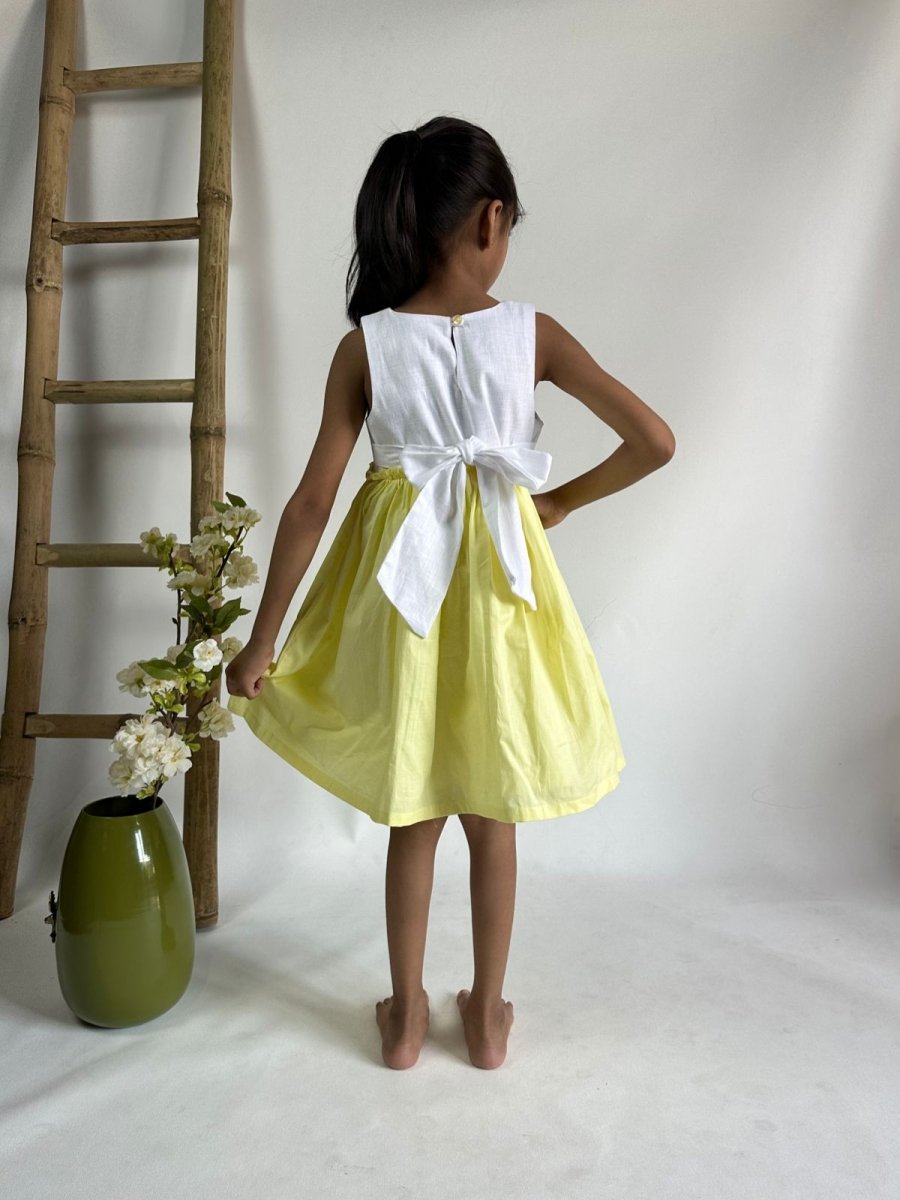 ArthLife White And Yellow Unicorn Embroidered Dress