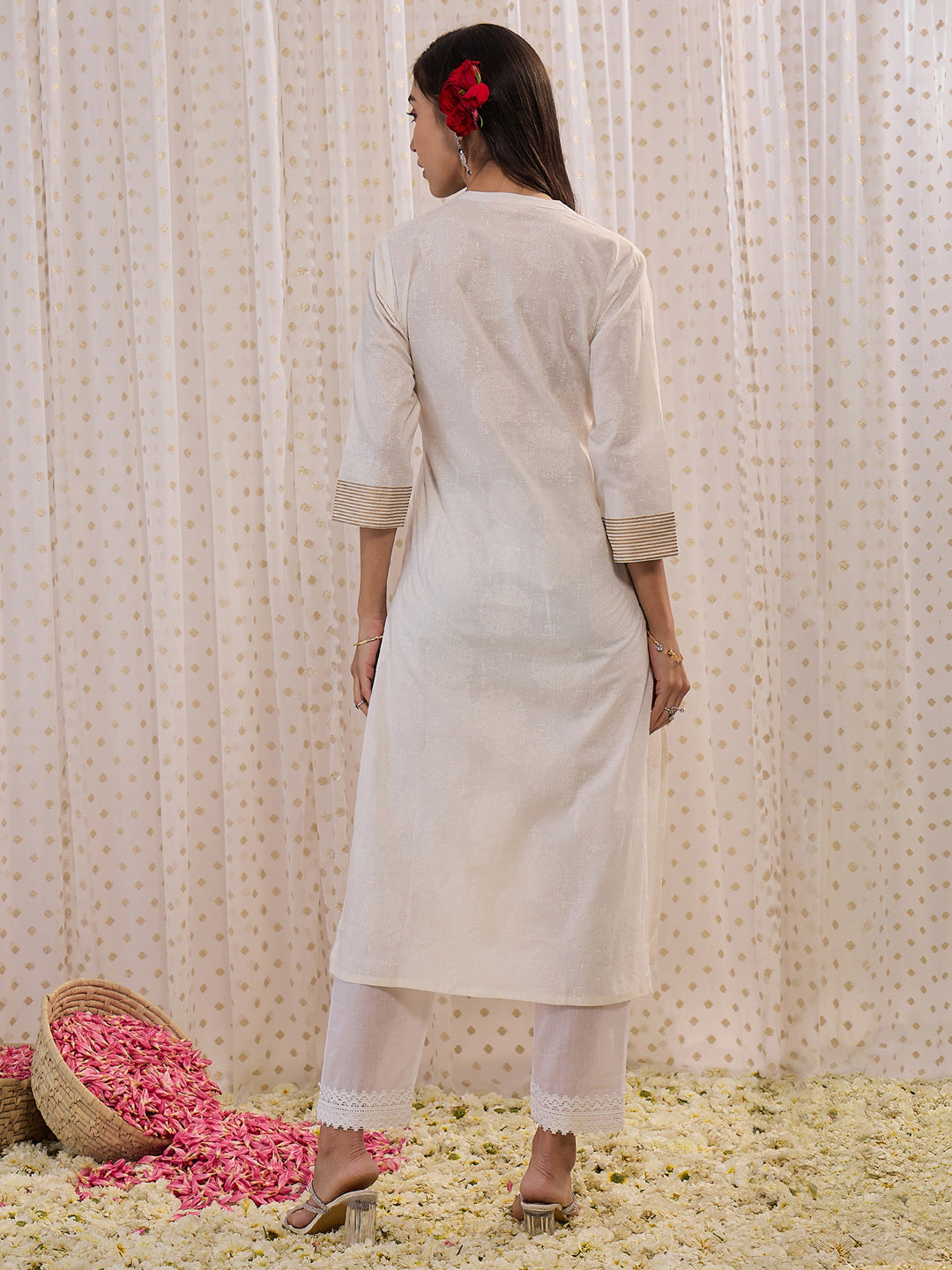 Indo Era Off White Printed Straight Kurta - Distacart