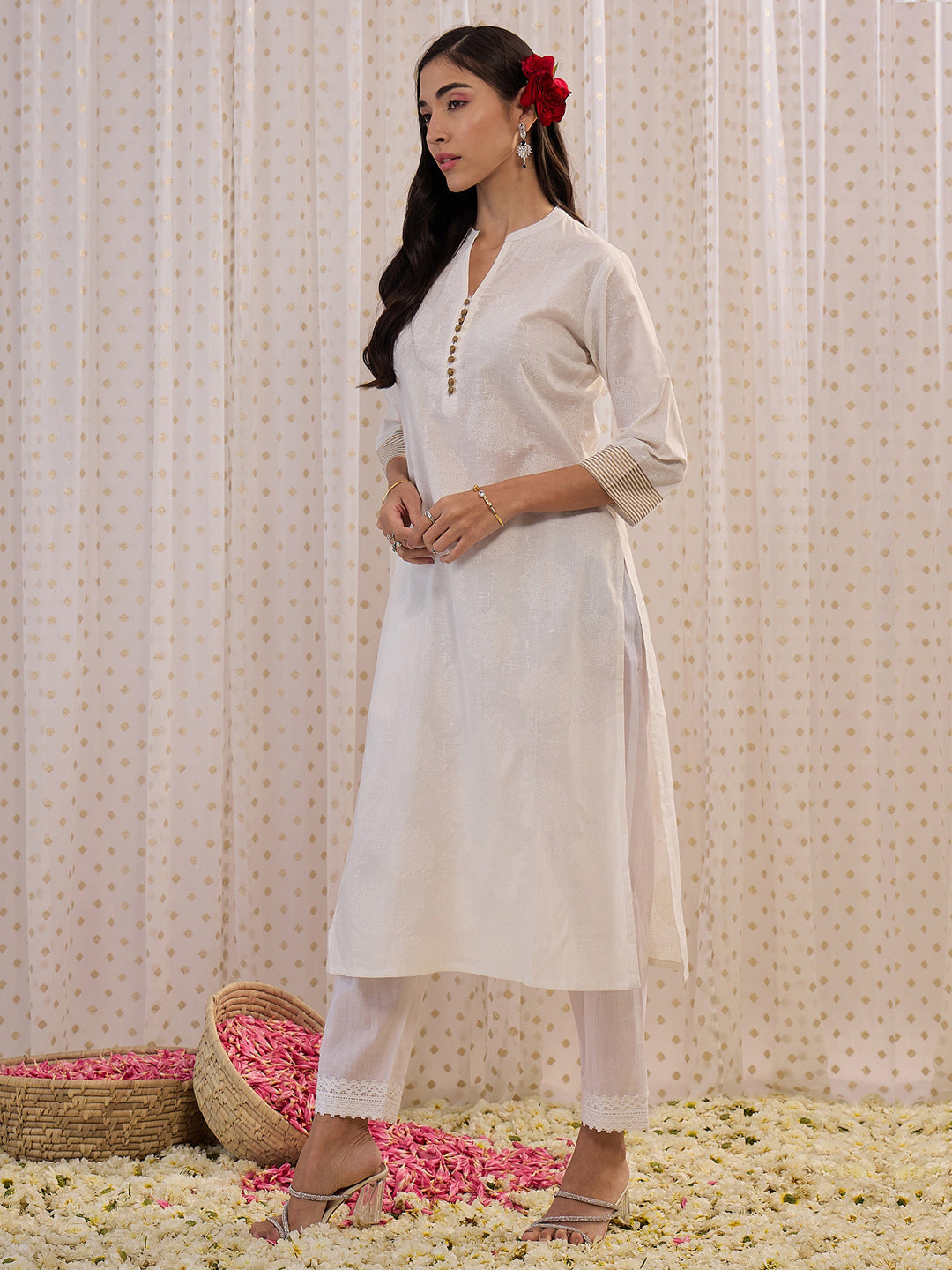 Indo Era Off White Printed Straight Kurta - Distacart