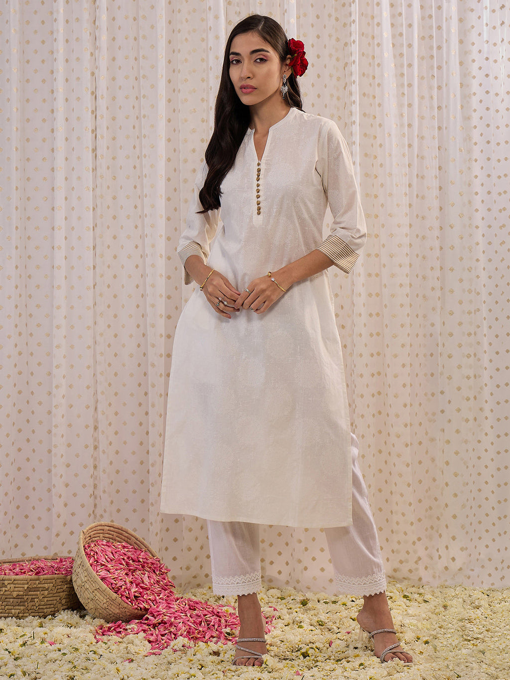Indo Era Off White Printed Straight Kurta - Distacart