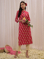 Indo Era Pink Printed Straight Kurta - Distacart