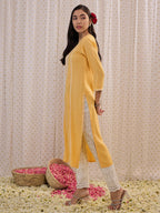 Indo Era Yellow Embroidered Straight Kurta - Distacart