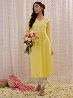 Indo Era Yellow Embroidered A-Line Kurta - Distacart