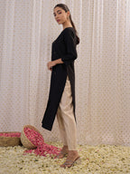 Indo Era Black Solid Straight Kurta - Distacart