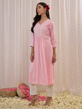 Indo Era Pink Embroidered A-Line Kurta - Distacart