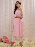 Indo Era Pink Embroidered A-Line Kurta - Distacart