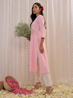 Indo Era Pink Embroidered A-Line Kurta - Distacart