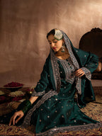 Indo Era Green Embroidered Straight Kurta Trousers With Dupatta set - Distacart