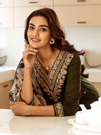 Indo Era Green Embroidered Straight Kurta Salwar With Dupatta set - Distacart