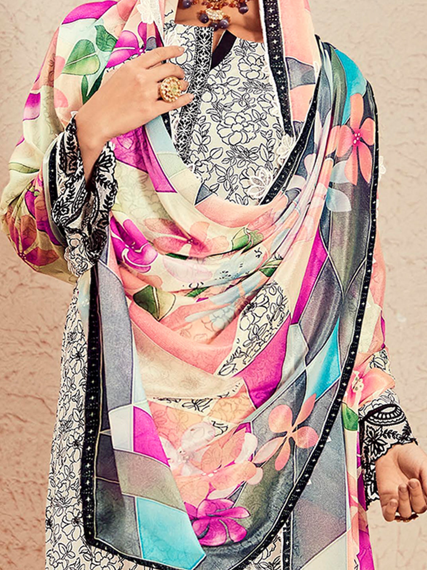 Indo Era Off White Printed Straight Kurta Trousers With Dupatta Set - Distacart
