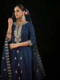 Indo Era Navy Blue Embroidered Straight Kurta Trousers With Dupatta set - Distacart