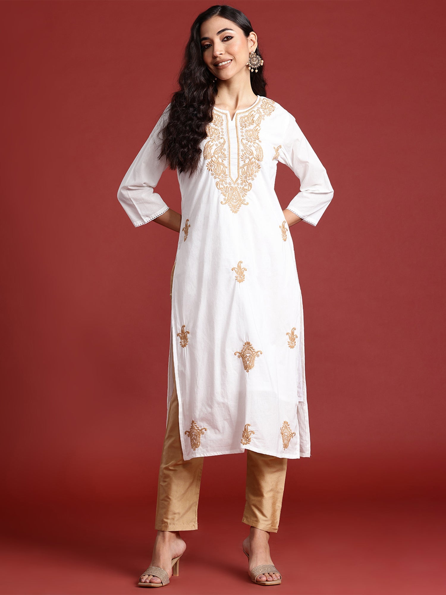 Indo Era White Embroidered Straight Kurta - Distacart