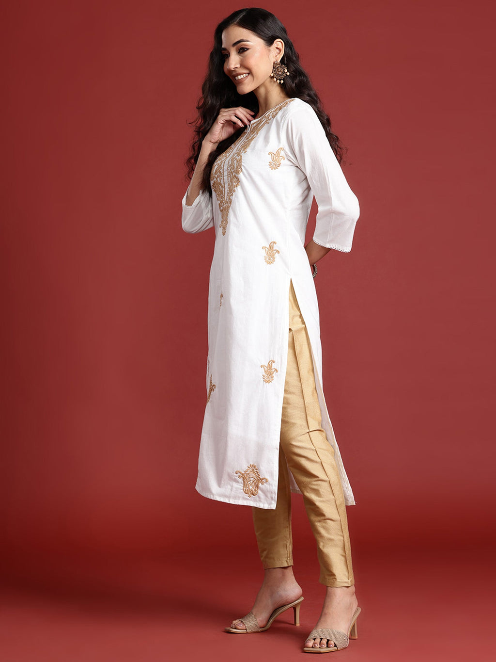 Indo Era White Embroidered Straight Kurta - Distacart