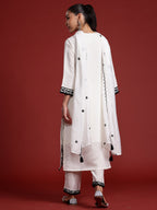 Indo Era White Embroidered Straight Kurta Trousers With Dupatta Set - Distacart