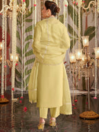 Indo Era Yellow Straight Embroidered Kurta Trousers With Dupatta Set - Distacart