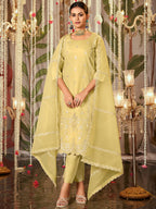 Indo Era Yellow Straight Embroidered Kurta Trousers With Dupatta Set - Distacart