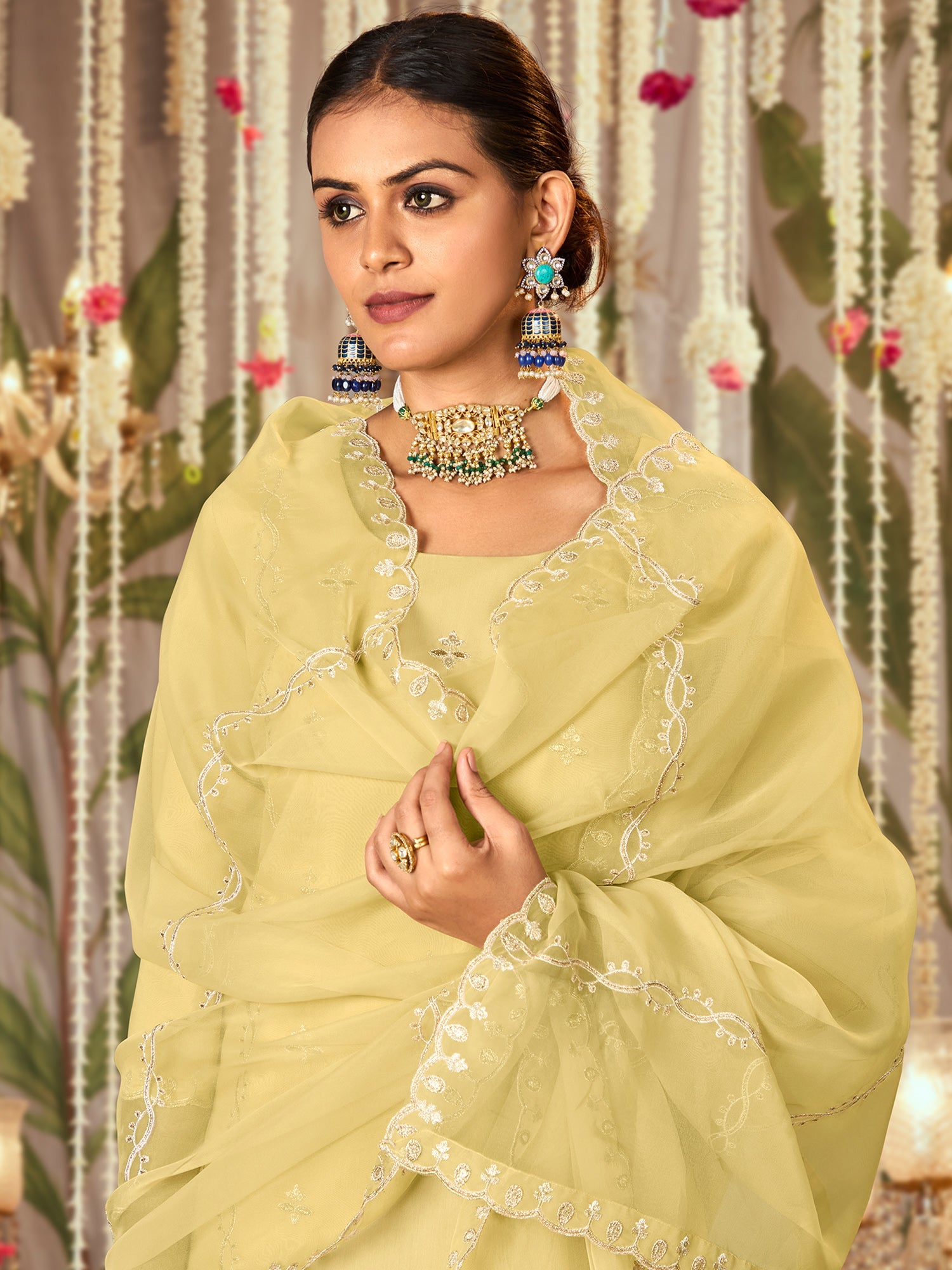 Indo Era Yellow Straight Embroidered Kurta Trousers With Dupatta Set - Distacart