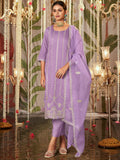 Indo Era Lavender Straight Embroidered Kurta Trousers With Dupatta Set - Distacart