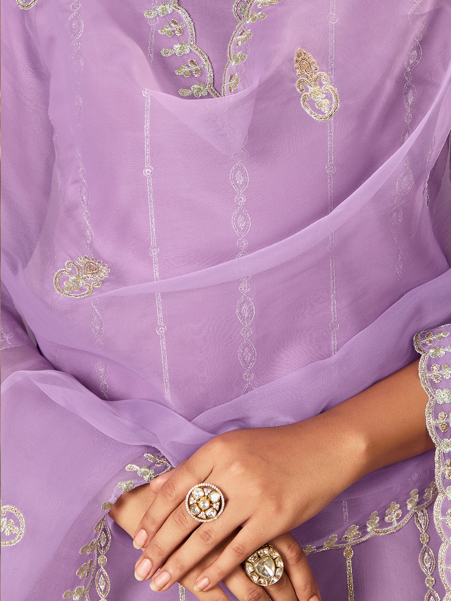 Indo Era Lavender Straight Embroidered Kurta Trousers With Dupatta Set - Distacart