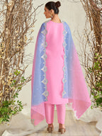 Indo Era Pink Straight Embroidered Kurta Trousers With Dupatta Set - Distacart