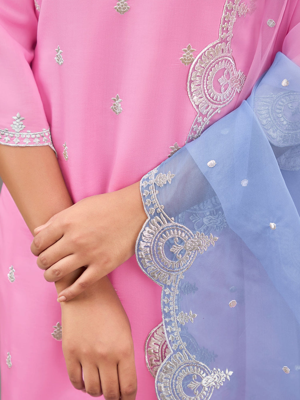 Indo Era Pink Straight Embroidered Kurta Trousers With Dupatta Set - Distacart