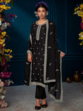 Indo Era Black Straight Embroidered Kurta Trousers With Dupatta Set - Distacart