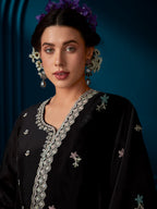 Indo Era Black Straight Embroidered Kurta Trousers With Dupatta Set - Distacart