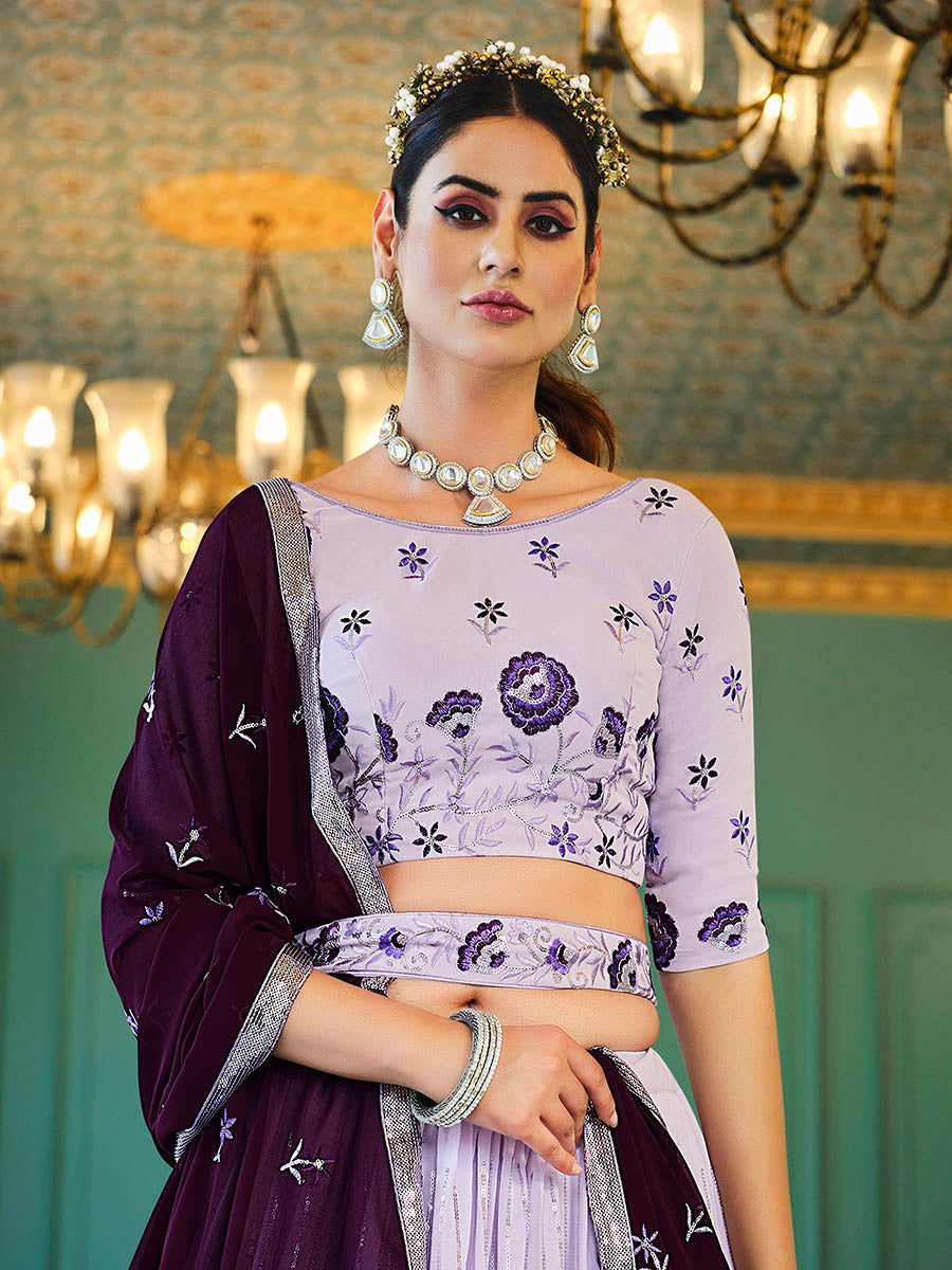 Myra Lavender Georgette Embroidered Designer Lehenga