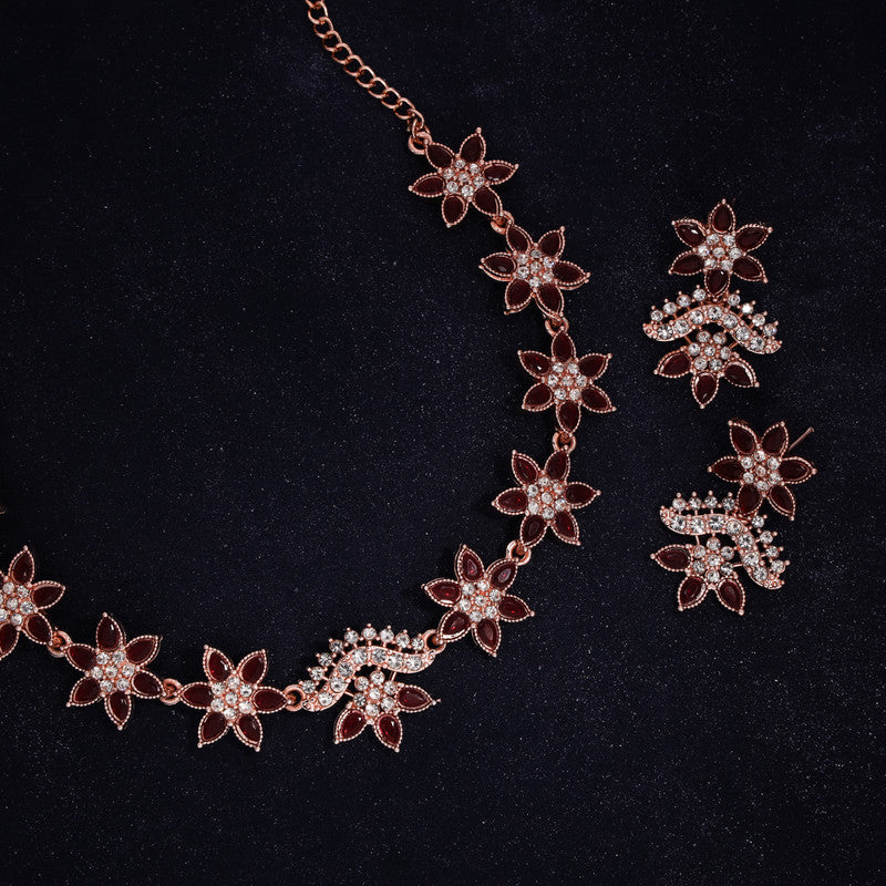 Tehzeeb Creations Maroon Colour Star Design Stone Studded Necklace With Earrings