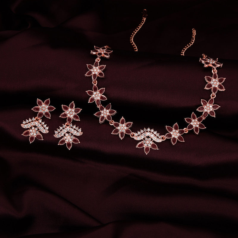 Tehzeeb Creations Maroon Colour Star Design Stone Studded Necklace With Earrings