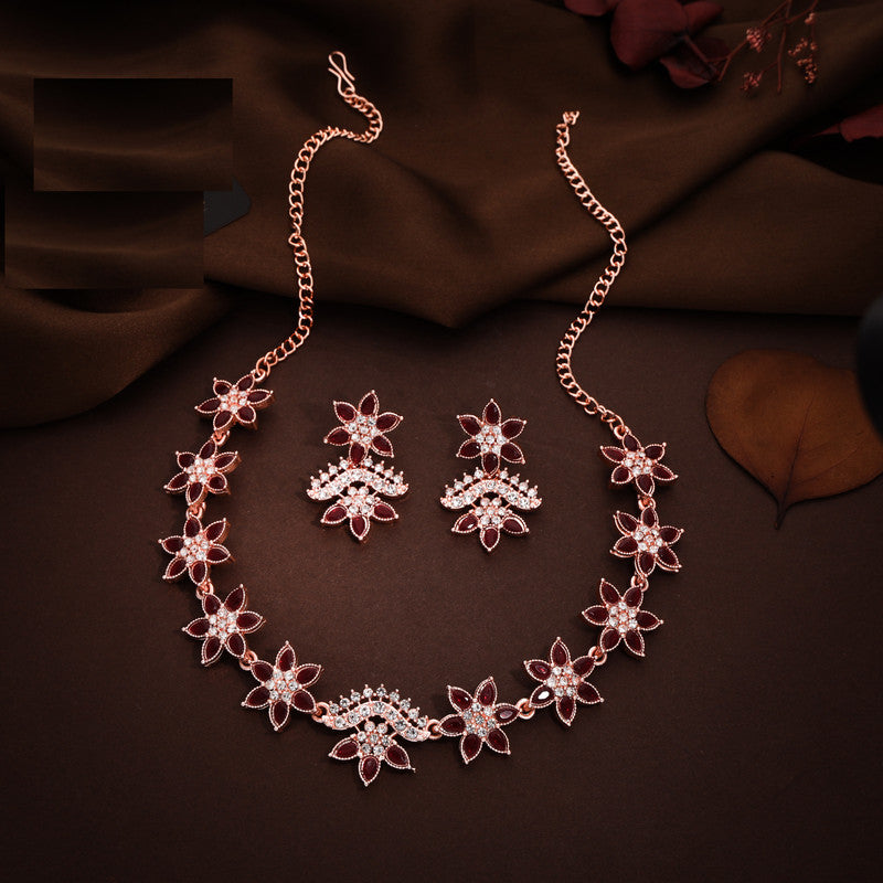 Tehzeeb Creations Maroon Colour Star Design Stone Studded Necklace With Earrings