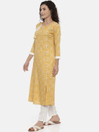 Souchii Mustard Yellow & Off-White Printed Kurta with Trousers - Distacart