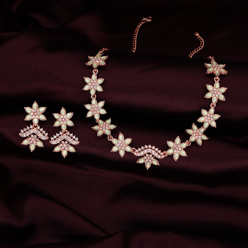 Tehzeeb Creations Sea Green Colour Star Design Stone Studded Necklace With Earrings