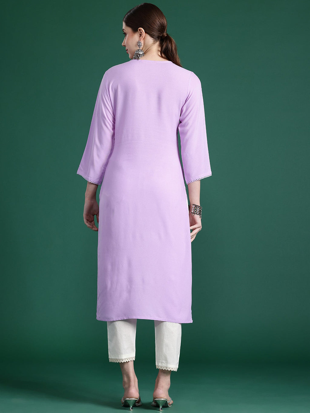 Indo Era Purple Embroidered Straight Kurta - Distacart